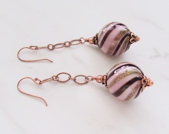 Glass & Copper Earrings, Shoulder Duster Earrings, Dangle Earrings, One of a Kind Earrings on Etsy by APURPLEPALM