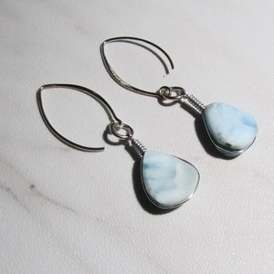 Blue Ocean Larimar and Sterling Silver Ear Wires on Etsy by APURPLEPALM