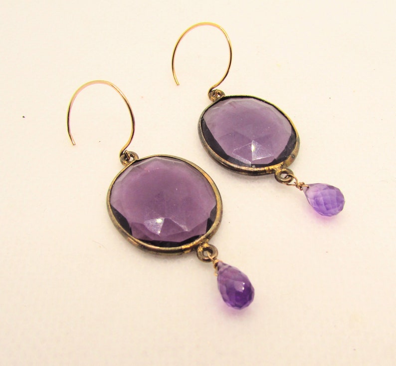 Amethyst Colored Faceted Glass & Brass Dangle Earrings on Etsy by APURPLEPALM image 1