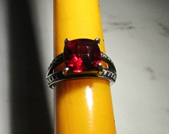 Vintage Fancy Cushion Cut Red Garnet and Sterling Silver Ring Size 7 on Etsy by APURPLEPALM