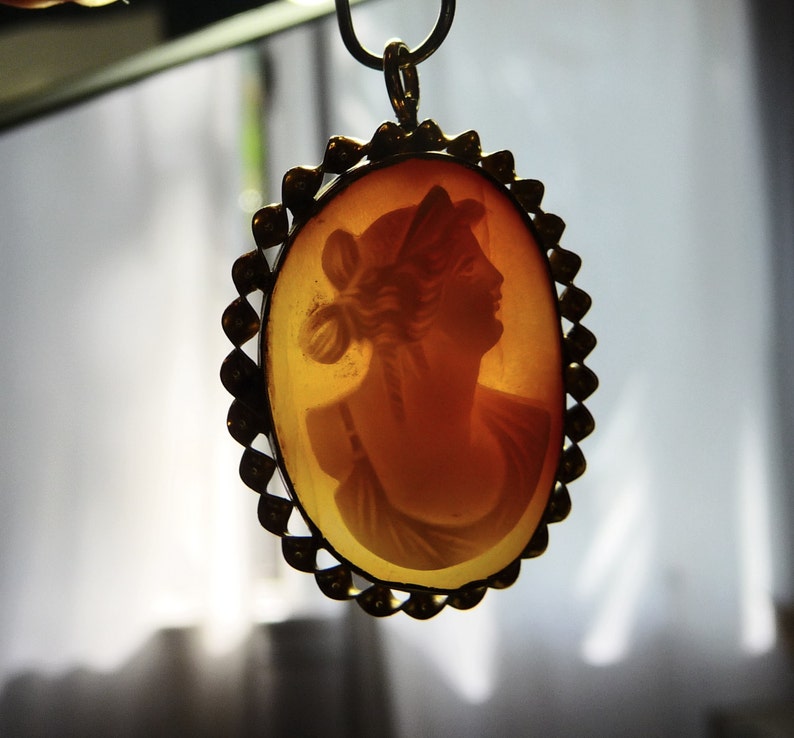 Antique 10K Gold Carved Shell Cameo Pin Pendant on Etsy image 2