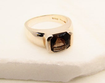 Sterling Silver Smoky Quartz Cushion Cut Size 6 Ring on Etsy by APURPLEPALM