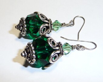 Hand Made Green Swarovski Crystals and Sterling Silver Earrings on Etsy by APURPLEPALM
