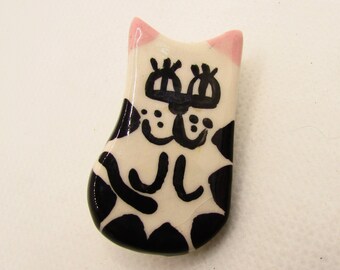 Tiny Little Ceramic Hand Made Cat Kitten Pin Brooch on Etsy by APURPLEPALM
