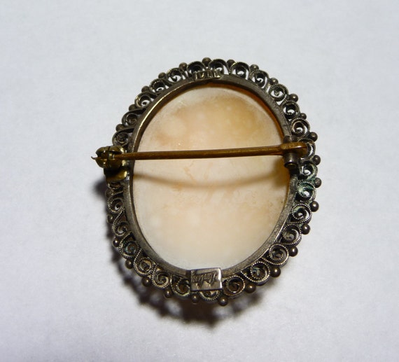 Antique Sterling Silver Carved Shell Cameo Brooch… - image 4