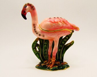 Enameled Pink Flamingo Trinket Box on Etsy