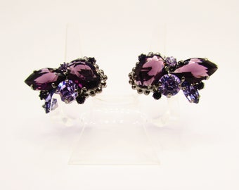 Vintage Amethyst Purple Rhinestone Clip Earrings signed Italy on Etsy