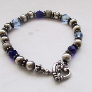 Sterling Silver Heart Toggle Clasp and Fire Polished Beads 7&quot; Bracelet on Etsy by APURPLEPALM