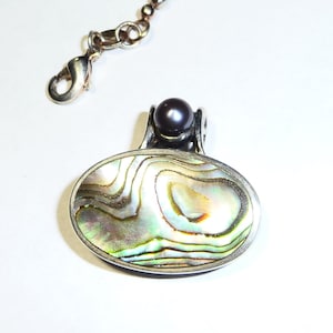 Sterling Silver Abalone and Black Pearl Necklace and Pendant on Etsy by APURPLEPALM