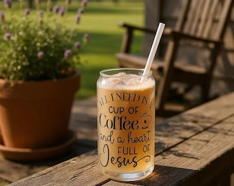 Christian Iced Coffee Tumbler – 16 oz Glass with Bamboo Lid