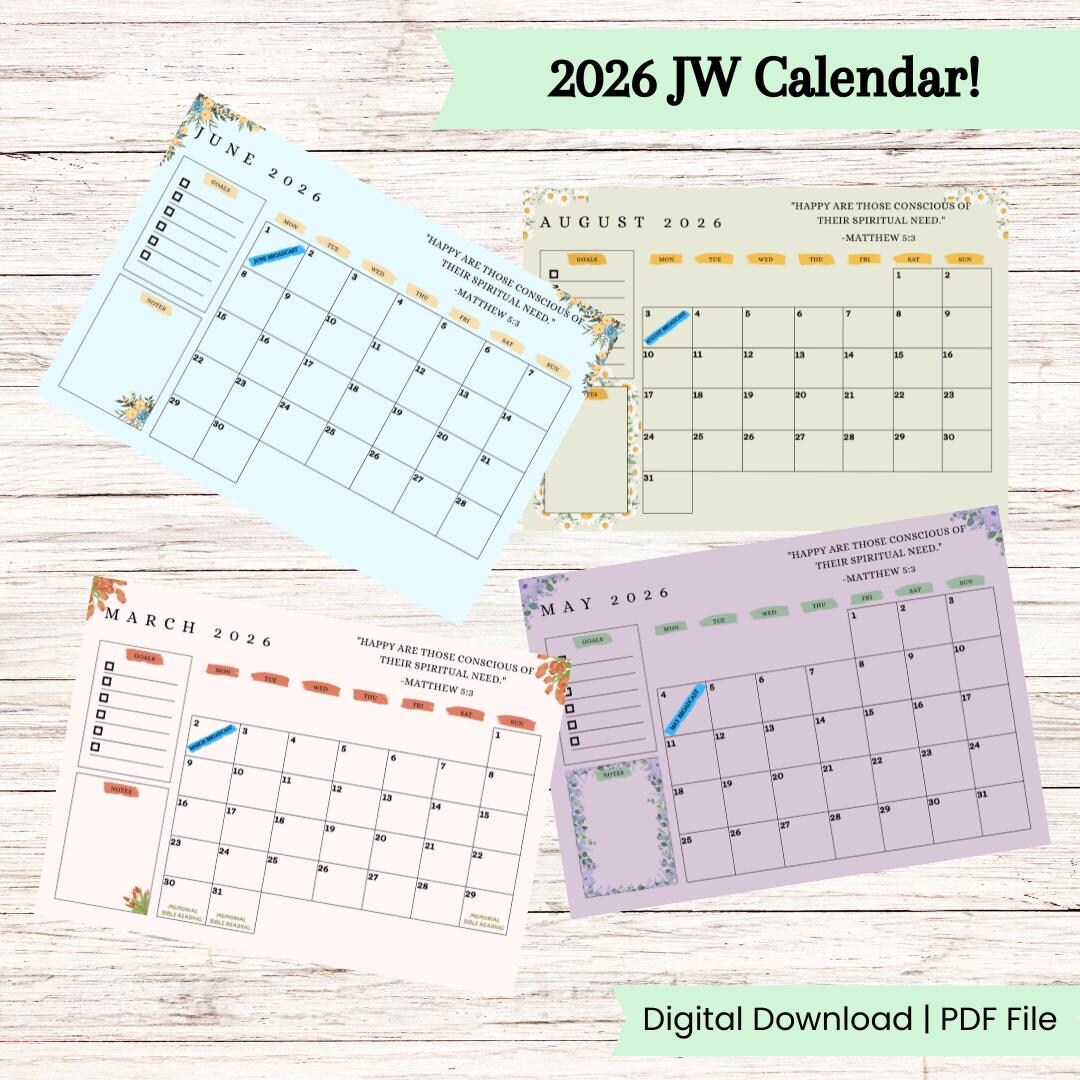 JW 2026 Calendar | Includes Matthew 5:3 Year Text | Pastel Themed ...