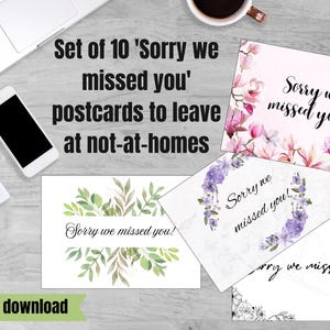 Juego de 10 postales "Lo sentimos, no te hemos visto" / Descargas en PDF en tamaño A4 y carta de EE. UU.