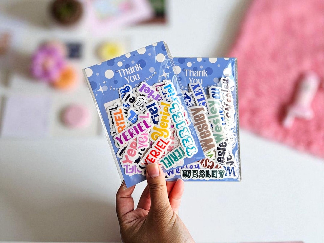 Custom Name Sticker Pack (25pcs) – Random Font Variety Mix - Etsy