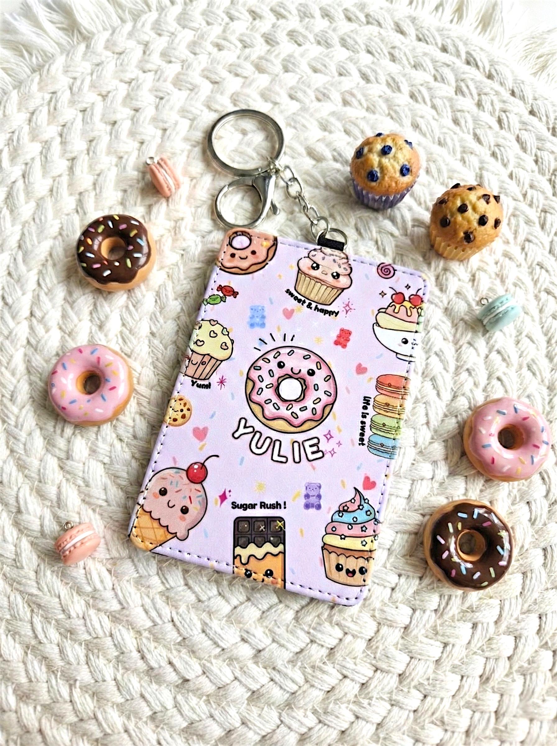 Personalized Donut & Cupcake Card Holder Keychain | Cute Pink