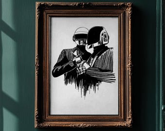 Daft Punk (Black and White - Movie Poster Fine Art Print, Giclée Print, Limited Edition)
