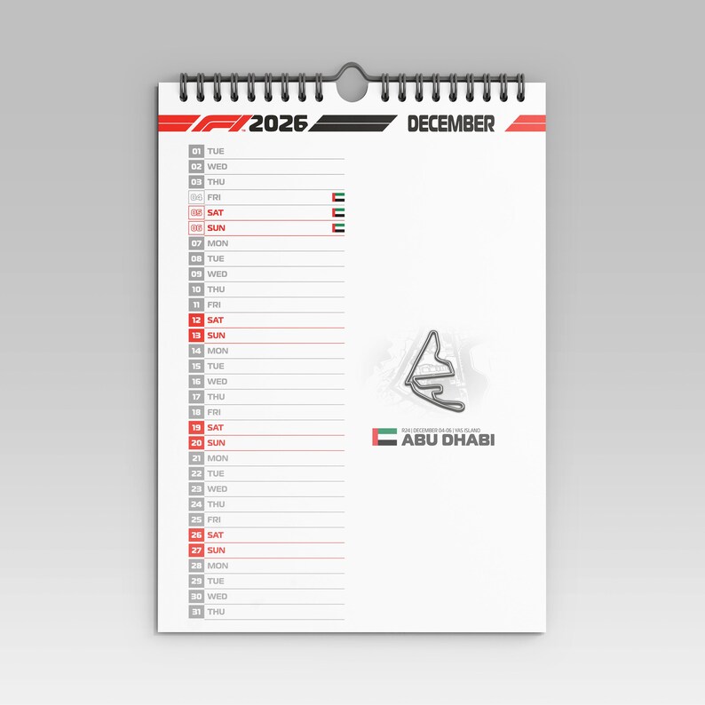 F1 Calendar 2026: Formula 1 Racing Grand Prix Tracks Pists Maps Poster ...