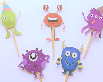 Monster cupcake toppers - set of 8 - child's birthday party