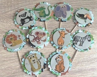 Adornos para cupcakes de animales del zoológico - 8 piezas