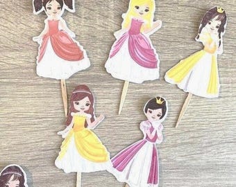 Princess cupcake toppers - set of 6 - princess theme