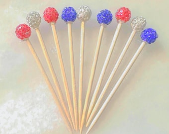 Red White & Blue cocktail toothpicks  - Set of 25 - patriotic theme party picks - food picks