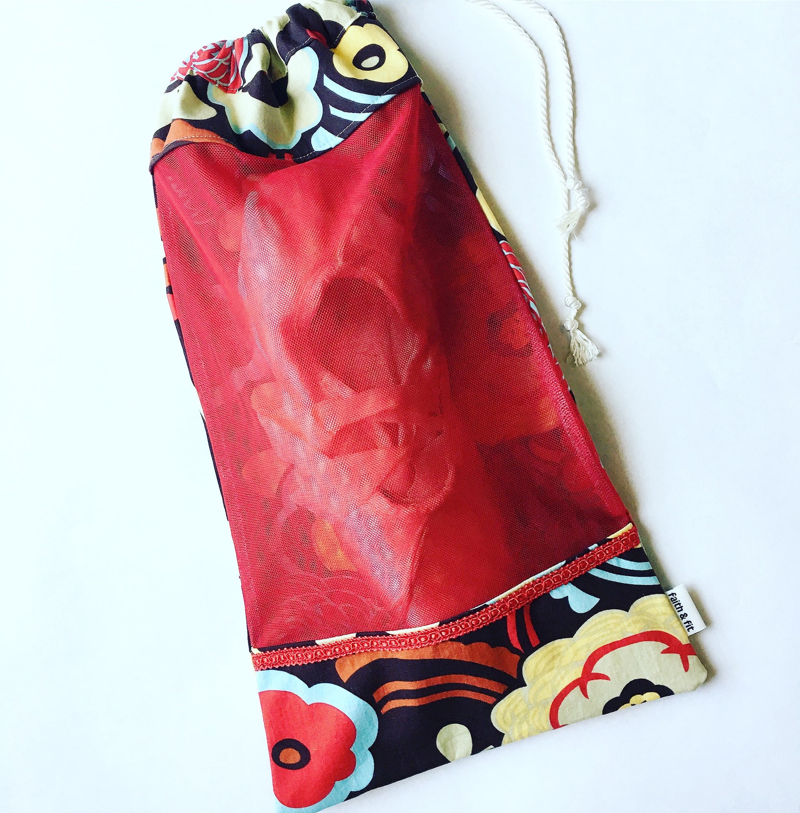 pointe shoe bag, ballet shoe bag, dance bag, red, floral, ballerina bag