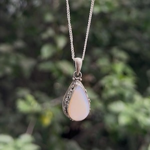 Sterling Silver Moonstone Teardrop Pendant Necklace | Handmade Gemstone Necklace | Gift for Her