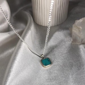 Silver Men’s Chain with Blue Turquoise Pendant,Handmade 925 Sterling Silver Necklace, Minimalist Men’s Jewelry, Gift for Him