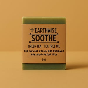 Tea Tree Facial Soap Bar – Green Tea Natural Acne Soap, Handmade Herbal Skincare, Gentle Face Wash Bar