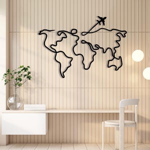 Metal Wall Art wereld, Metal Wall Art wereldkaart, wereldkaart per vliegtuig, housewarmingcadeau, wanddecoratie, ontwerp wereldkaart