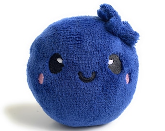 Blueberry | Plush Stuffed Toy | Cute Kawaii | Fruit Vegetable Pretend Play | Playfood | Gifts Under 20 | Stocking Stuffer | Chibi Plush