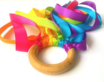 Hand Kite | Waldorf Montessori Toy | Wooden Toy | Swag Bag Goodie Bag | Kids Birthday Party Toy | Ribbon Runner | Ribbon Streamer | Rainbow