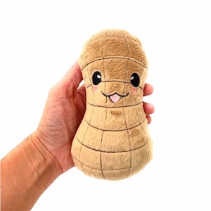 Kawaii Peanut Plush: Embroidered Face, Minky Stuffed Toy