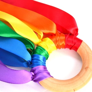 Waldorf Hand Kite Rainbow Ribbon Runner Birthday Party Favors Eco-Friendly Toy Wooden Toy Gifts Under 10 Kids Party Favors image 1