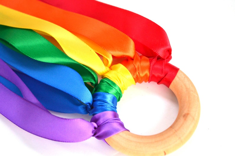 Waldorf Hand Kite Rainbow Ribbon Runner Birthday Party Favors Eco-Friendly Toy Wooden Toy Gifts Under 10 Kids Party Favors image 1