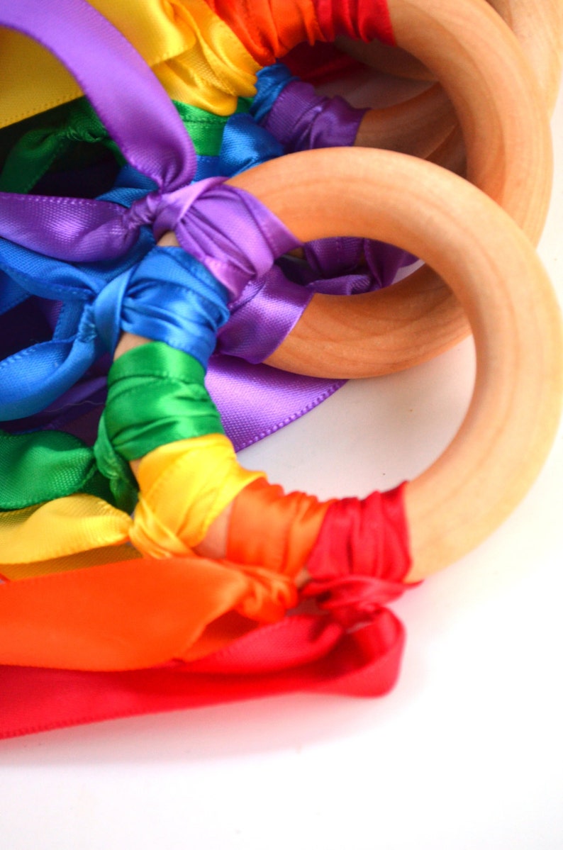 Waldorf Hand Kite Rainbow Ribbon Runner Birthday Party Favors Eco-Friendly Toy Wooden Toy Gifts Under 10 Kids Party Favors image 2