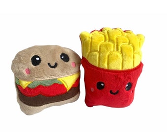 Cheeseburger & Fries Plush Toy | Stuffed Burger and French Fries | Burger and Fries | Kawaii Cute Gift | Kawaii Burger | French Fries
