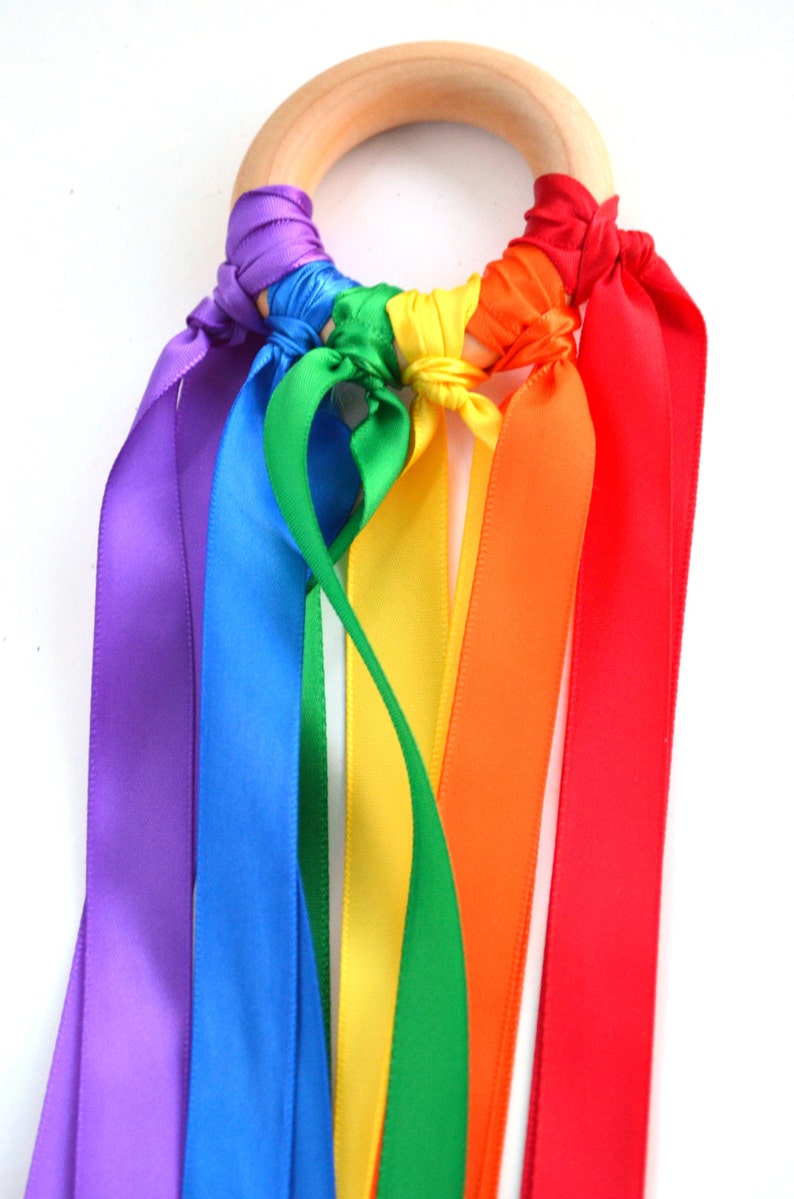 Waldorf Hand Kite  Rainbow  Ribbon Runner  Birthday Party image 3