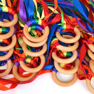 Waldorf Hand Kite: Montessori Ribbon Ring Toy, Party Favors - Set of 16