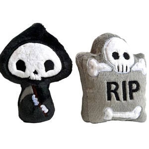 Grim Reaper Headstone Plush Toy Set | Funeral Director | Mortician | Spooky Season | Halloween Plush Toys | Gravestone | Goth Gift