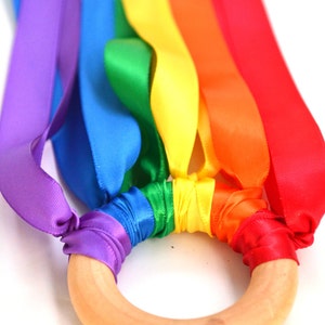 Rainbow Ribbon Hand Kite: Wooden Ring, Eco-Friendly Toy image 3