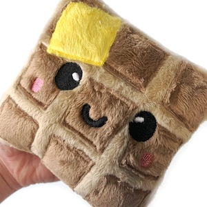 Kawaii Waffle Plush: Embroidered Minky Stuffed Toy