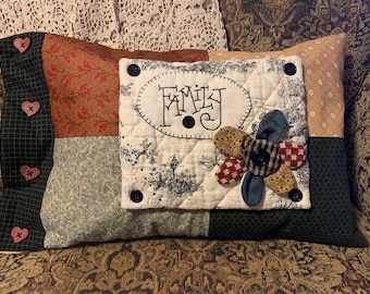 26-38 Handmade patchwork pillow with "Family" theme