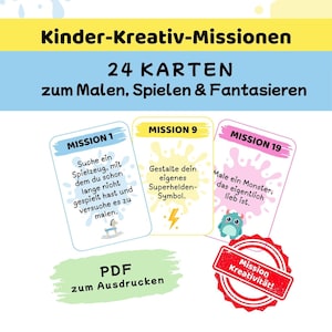Children&#39;s Creative Missions | 24 Printable Creative Cards | Coloring & Game Ideas for Kids | PDF