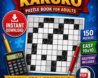 Kakuro Puzzle Book for Adults 150 Puzzles and Solutions 10x10 Tiles DIGITAL DOWNLOAD