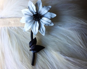 Flower Power Vintage Metal Flower Black and White Brooch