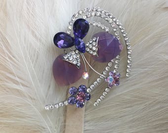 Twin Heart Purple Faceted And Rhinestone Cosmic Swirl Brooch where two hearts beat as one