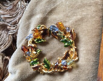 Kenneth Cole KC Vintage Nature Wreath Brooch Pin Fall ColorsChristmas.Yule.