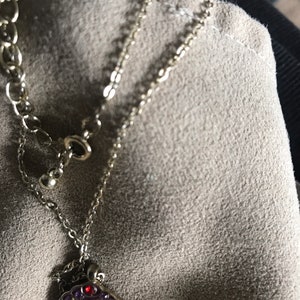 Chocolate frosting cupcake necklace gold tone cherry red and purple rhinestones enamel. image 3