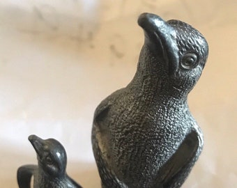 Vintage 2 Penguin Pewter Figurine family