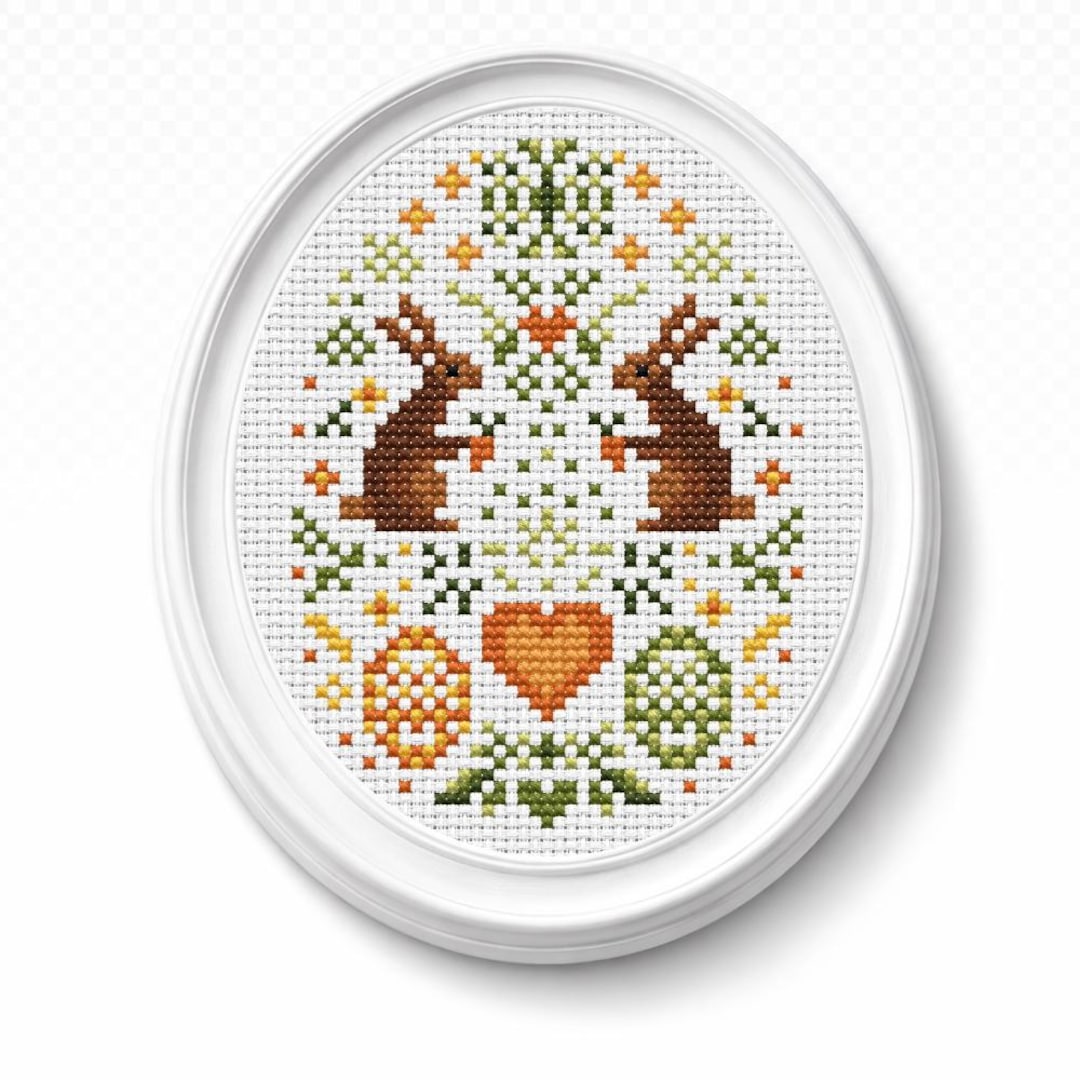 Easter Bunny Cross Stitch Pattern PDF, Folk Art Rabbits & Floral Eggs ...